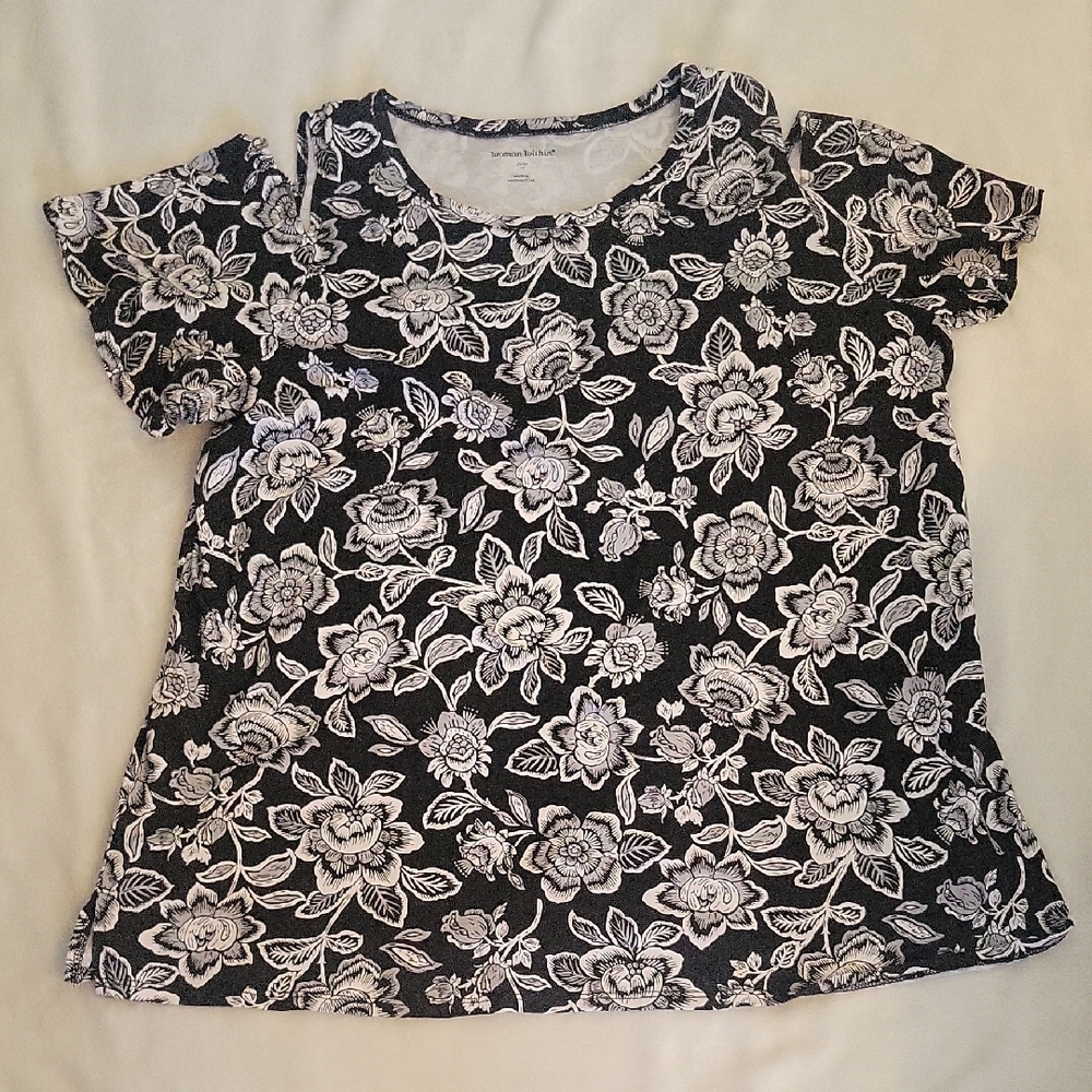 Woman Within Monochrome Floral Blouse